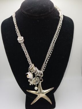 Silver Starfish Charm Multi-Chain Necklace - Women Jewelry